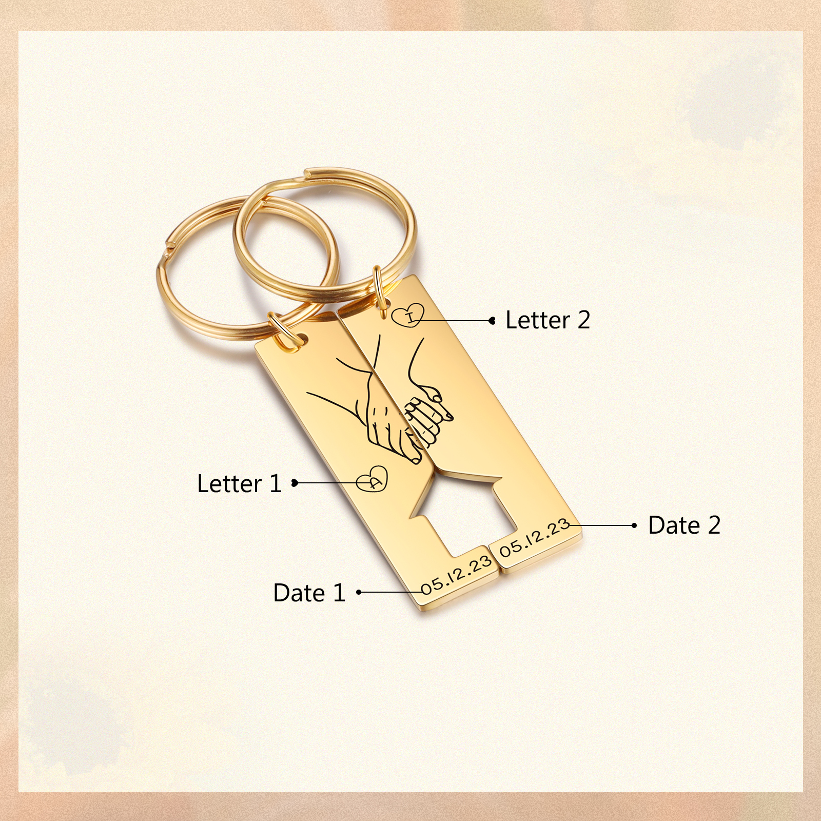 Personalised Couple Keychain Custom 2 Letters & 2 Dates Keyring Valentine's Day Anniversary Gift for Boyfriend/Girlfriend-Jessemade AU