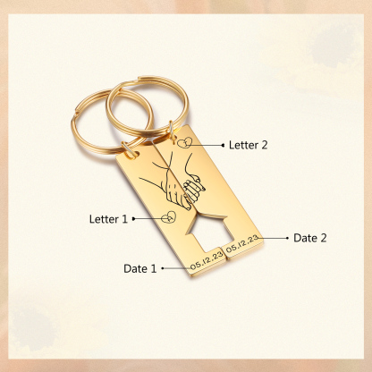 Personalised Couple Keychain Custom 2 Letters & 2 Dates Keyring Valentine's Day Anniversary Gift for Boyfriend/Girlfriend-Jessemade AU