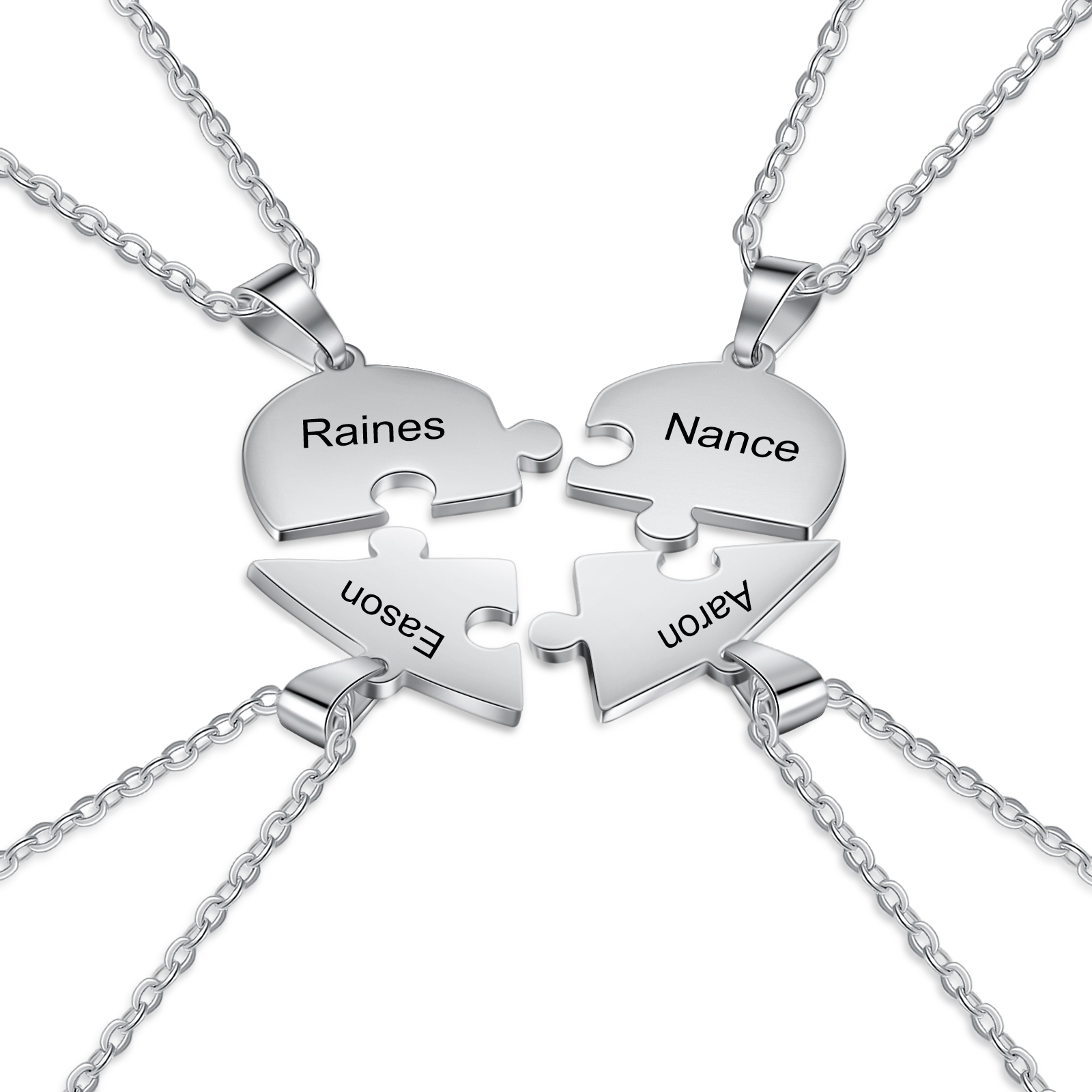 Personalised Heart Puzzle Necklace With 4 Names Gifts For Her-Jessemade AU