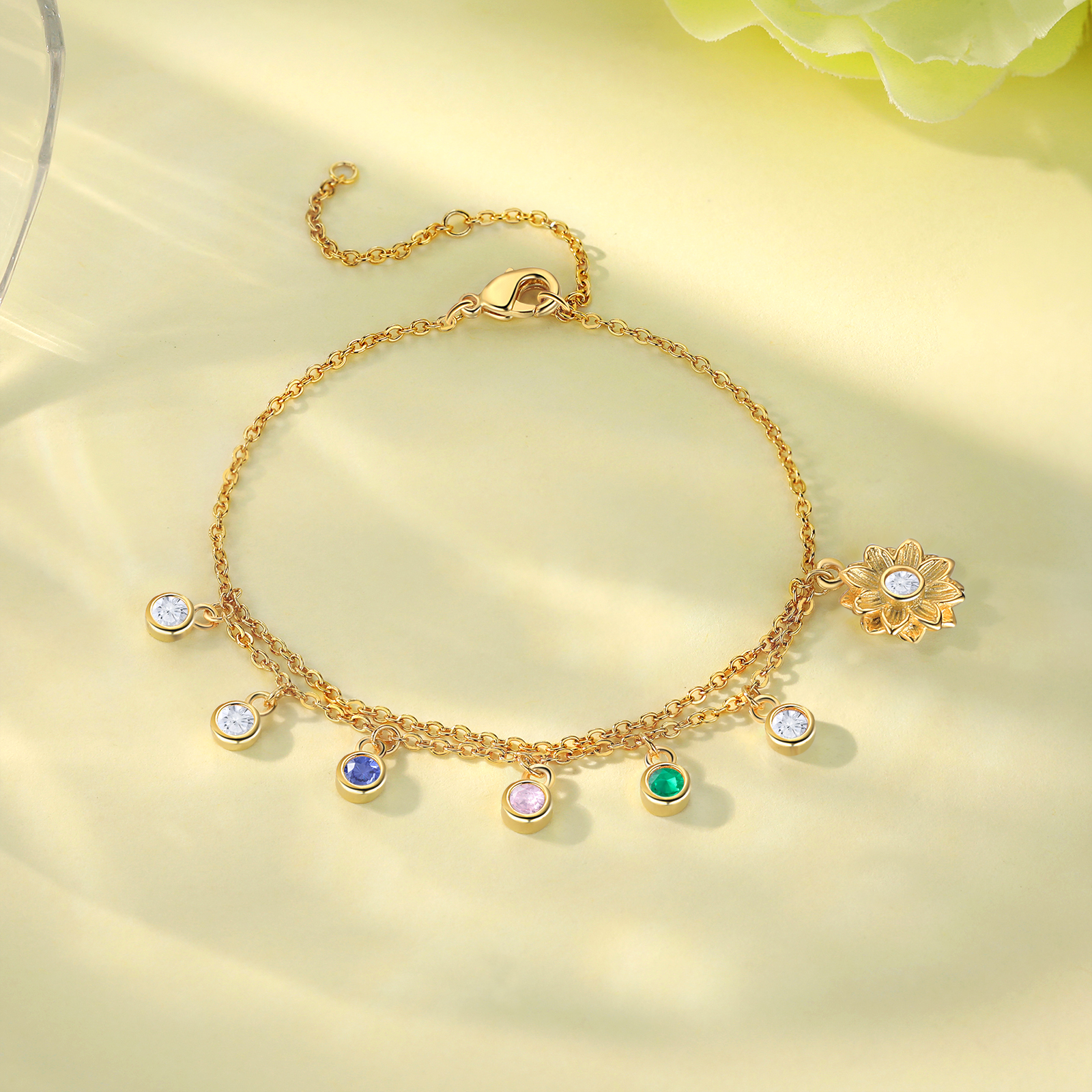 Personalised Women's Anklet Custom 3 Birthstones Anklet Gold Adjustable Anklet Birthday Gift for Her-Jessemade AU