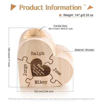 To My Mum Personalised 4 Names Puzzle Candle Holder Wooden Candlestick "You Are The Piece That Holds Us Together"-Jessemade AU