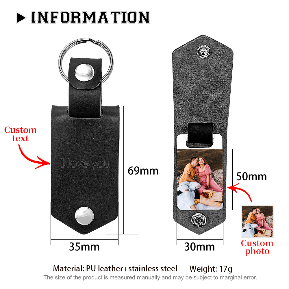 Personalised Photo Keychain Custom Text Leather Keyring Couple Keychain Gifts for Him/her-Jessemade AU