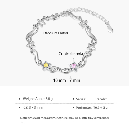 Personalised Star Bracelet With 2 Birthstones Engraved Names Bracelet Gift For Women-Jessemade AU