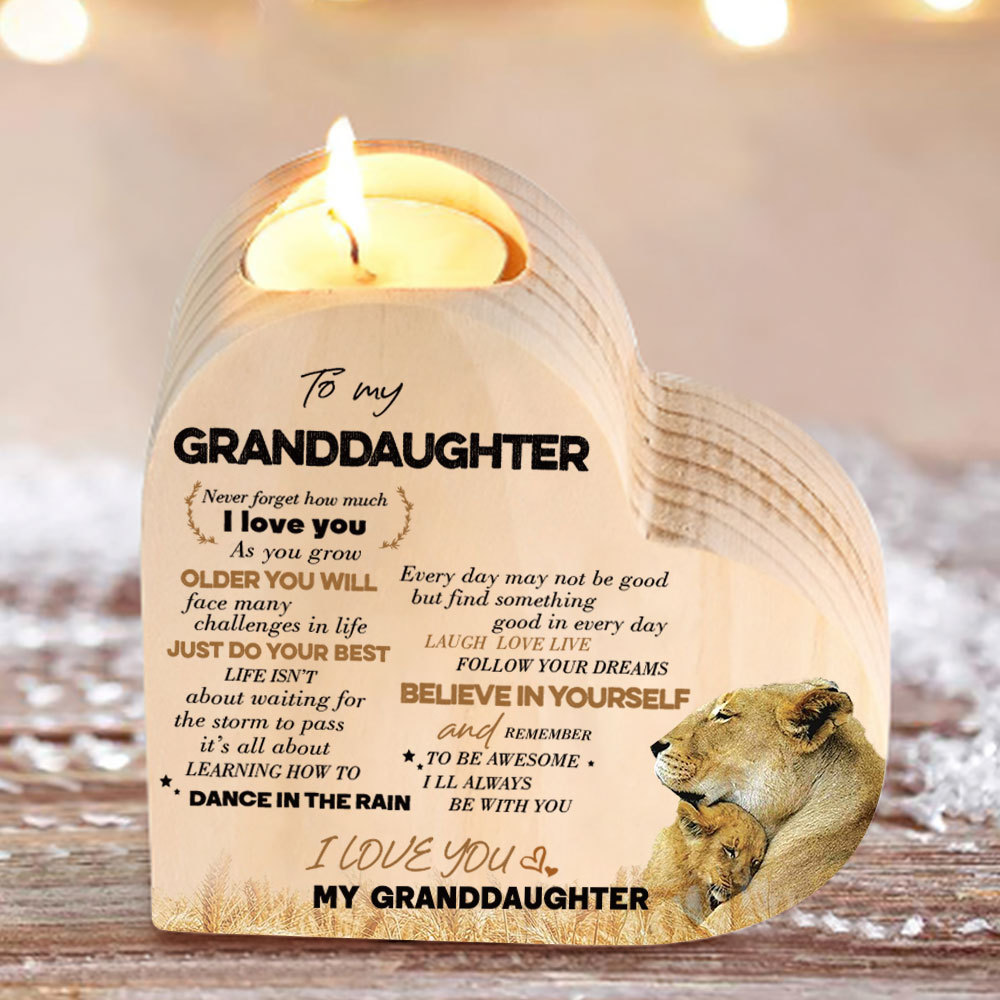 To My Granddaughter Wooden Heart Candle Holder "remember how much I love you"-Jessemade AU