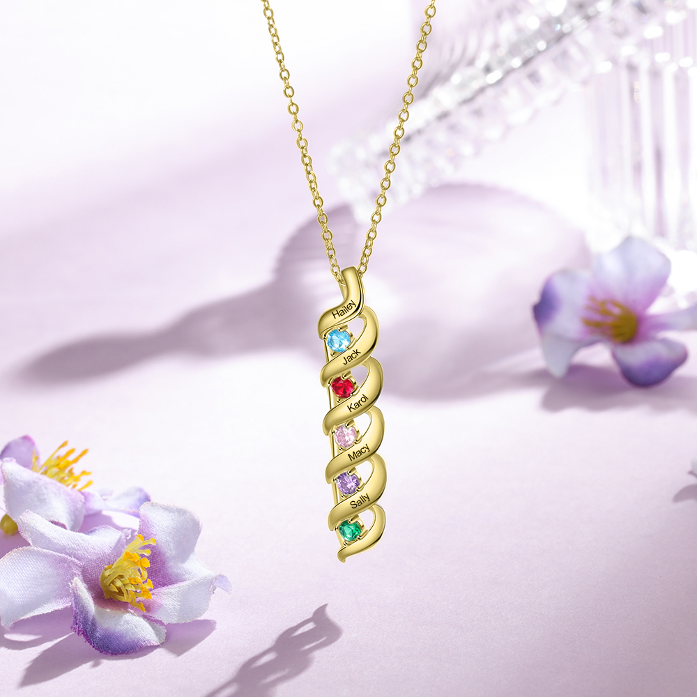 Personalised Necklace Cascading Pendant with 5 Birthstones Engraving 5 Names Gifts for Her-Jessemade AU