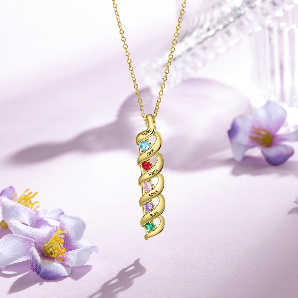 Personalised Necklace Cascading Pendant with 5 Birthstones Engraving 5 Names Gifts for Her-Jessemade AU