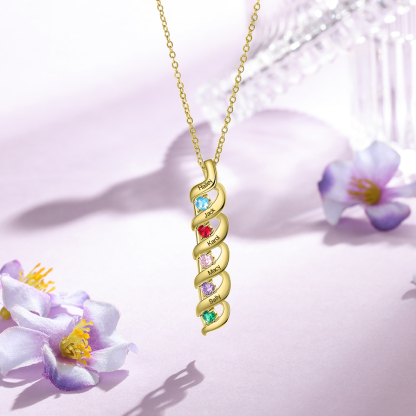 Personalised Necklace Cascading Pendant with 5 Birthstones Engraving 5 Names Gifts for Her-Jessemade AU