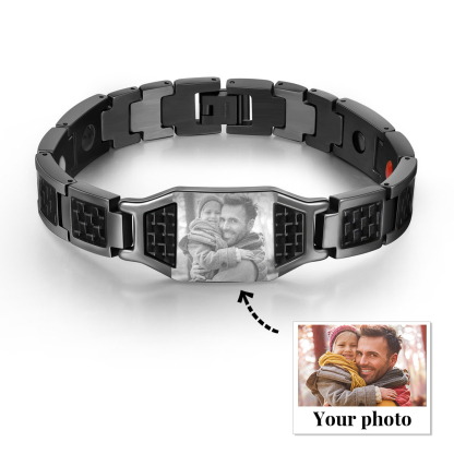 Personalised 2 Photos & 1 Text Gift Set Custom Wallet & Bracelet & Pen Gift Box Set Father’s Day Gift for Him-Jessemade AU