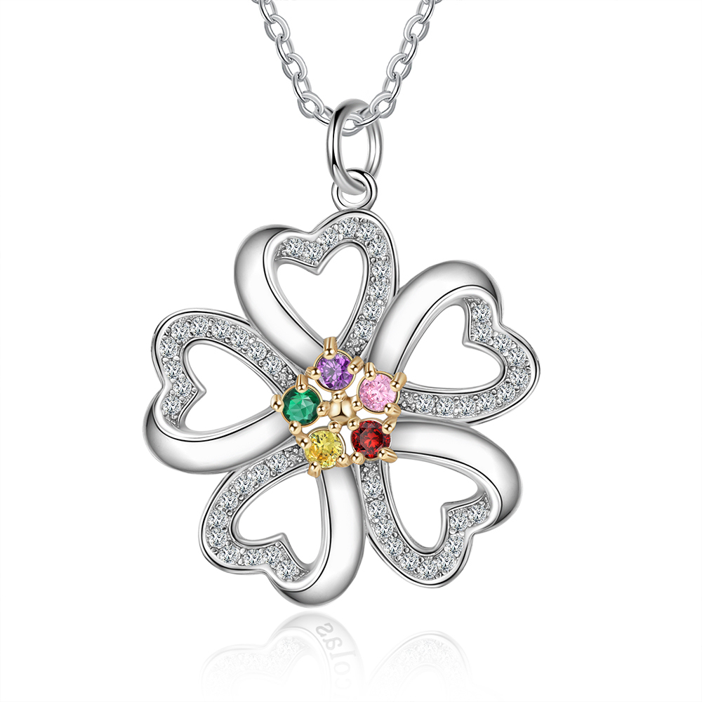 Personalised Heart Necklace With 5 Birthstones Engraved Names Gift For Women-Jessemade AU