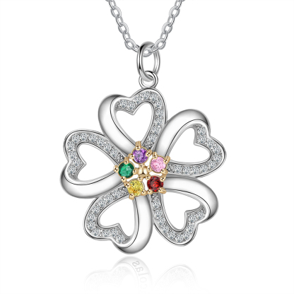 Personalised Heart Necklace With 5 Birthstones Engraved Names Gift For Women-Jessemade AU