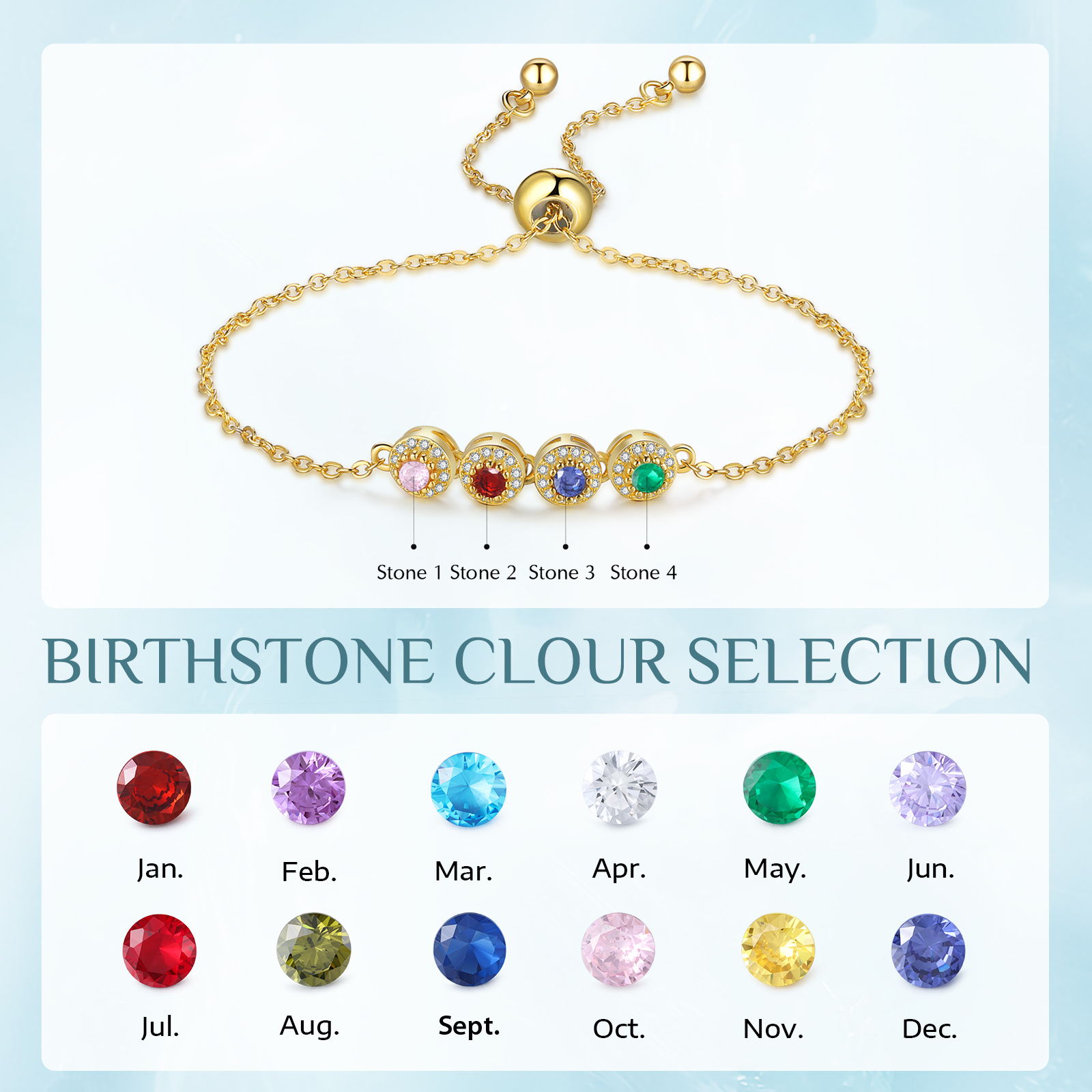 Personalised Women's Bracelet Customised 4 Birthstones Bracelets Birthday Mother's Day Gift for Her-Jessemade AU