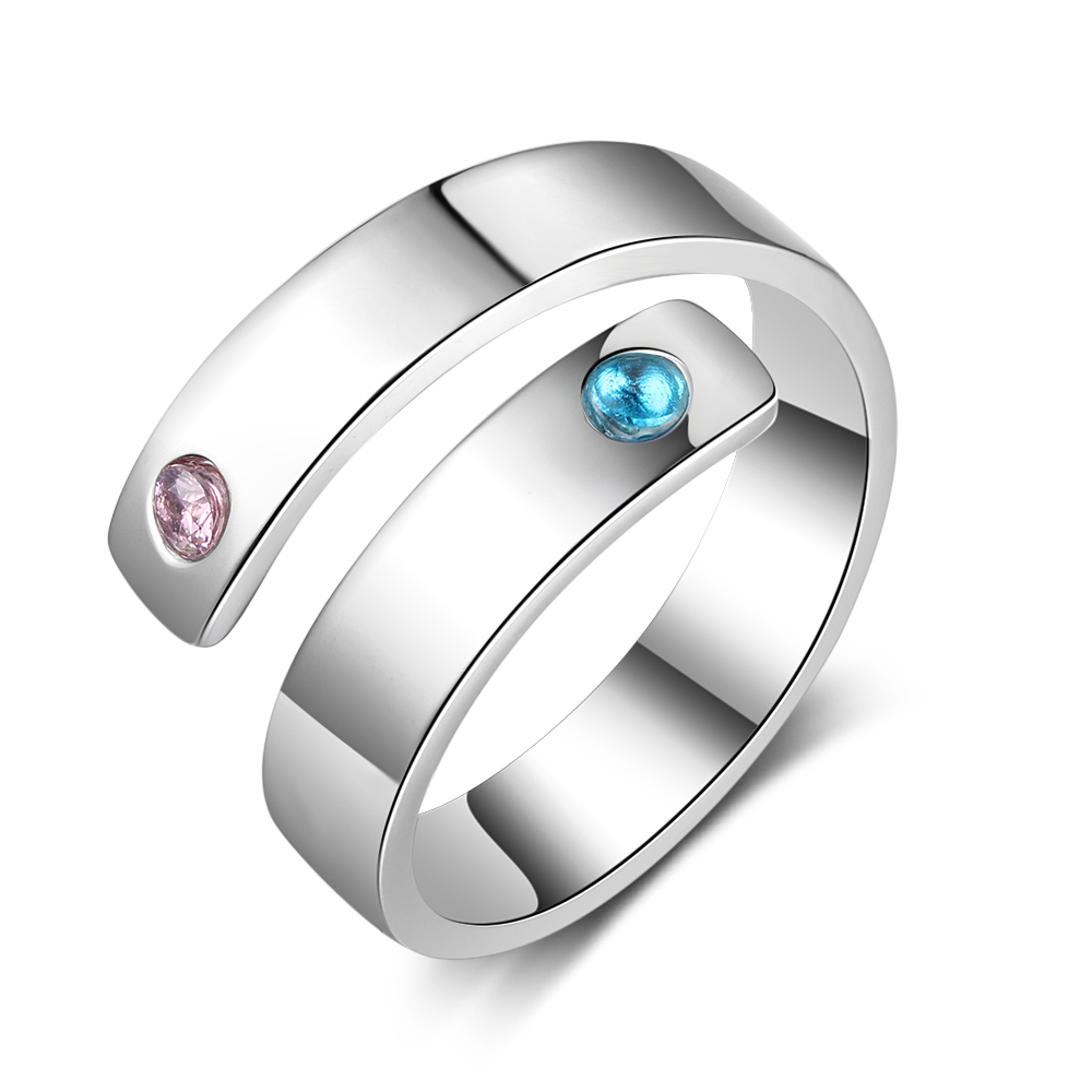 Personalised Ring With 2 Birthstones Engraved Names Ring Gift For Women-Jessemade AU