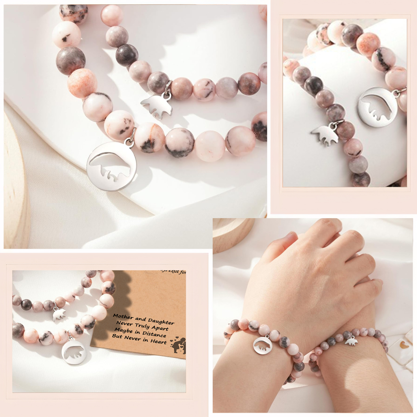 2 Pcs Bracelet Set Heart Pendant Adjustable Bracelets with Message Card Gifts for Her - Mother and Daughter Never Truly Apart-Jessemade AU