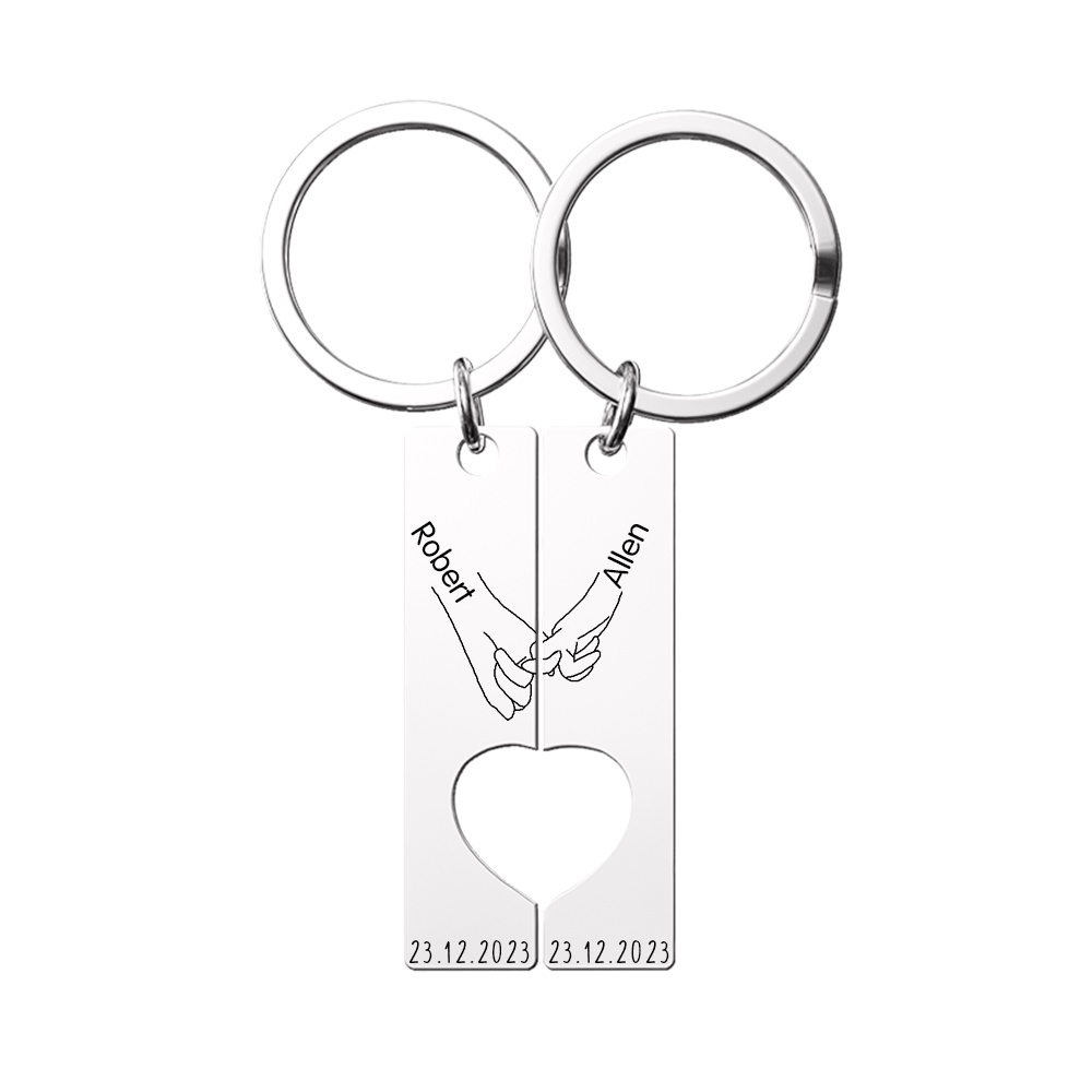 Personalised Couple Pinky Promise Keychain Customised Names & Date Matching Couple Keyring Valentine's Day Gifts For Couples-Jessemade AU