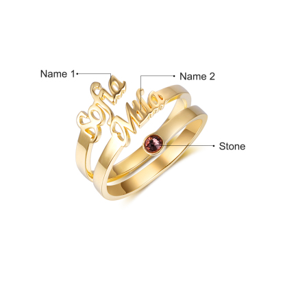 Personalised Birthstone Mother Ring Custom 2 Names Ring Gifts For Her-Jessemade AU