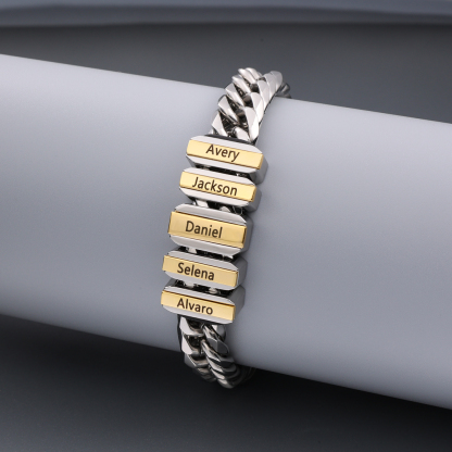 Personalised Mens Cuban Link Chain Bracelet Engraved Name 1 Bead Father's Day Gift