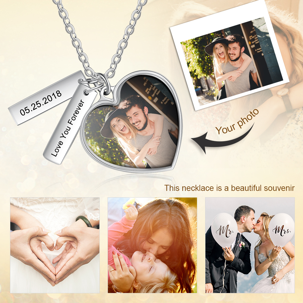 Personalised Heart Tag Necklace Custom 1 Photo Necklace Gifts For Her-Jessemade AU