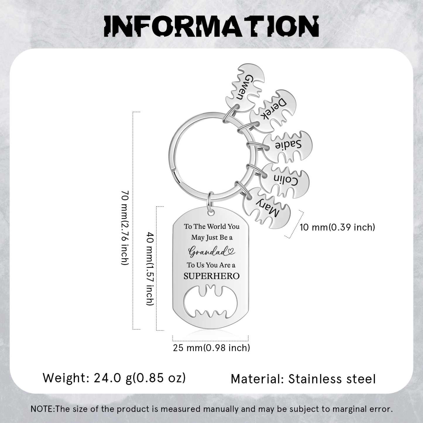 You Are A Superhero Keychain Personalised 5 Names Bat Keychain Engraved Gift for Dad/Grandpa/Grandad/Mom/Mum-Jessemade AU