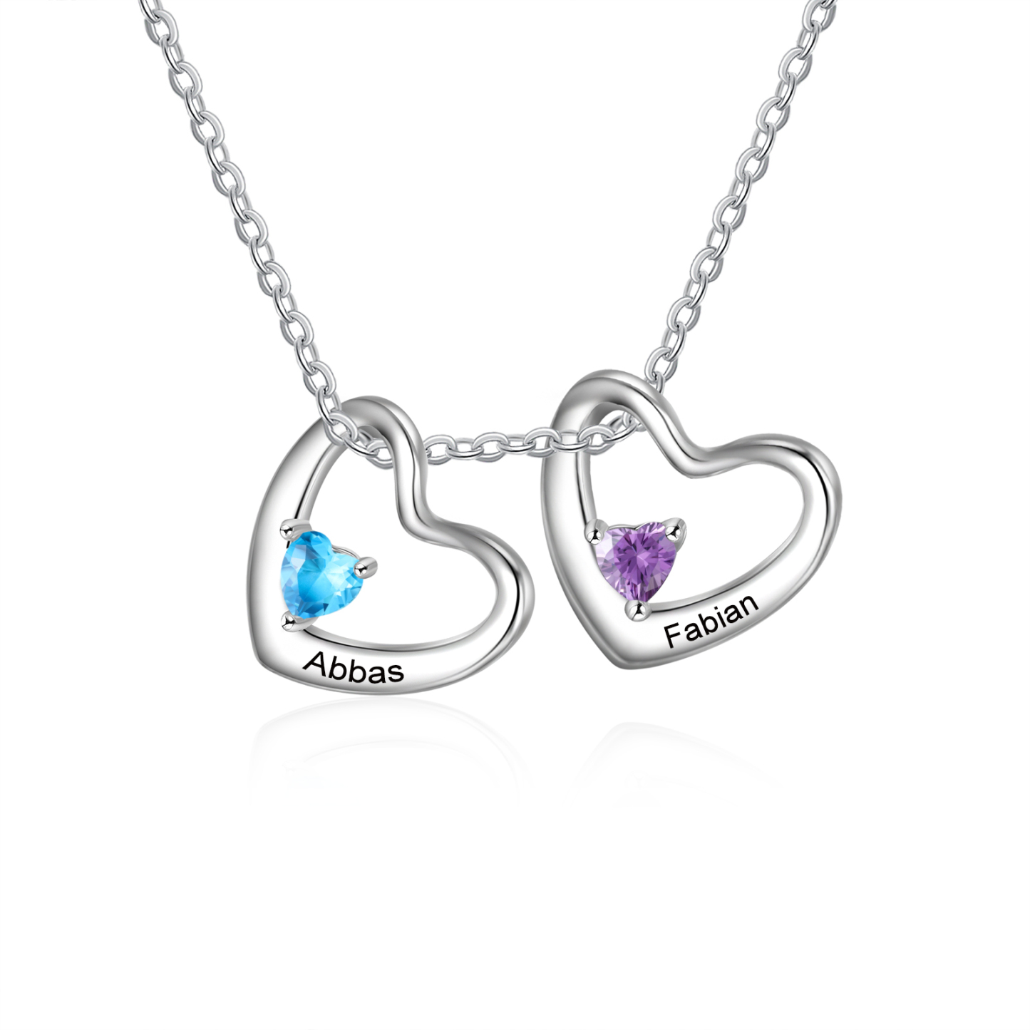 2 Names - Personalised Women's Necklace Heart Pendant Necklace Customised Name & Birthstone Birthday Gift for Her-Jessemade AU