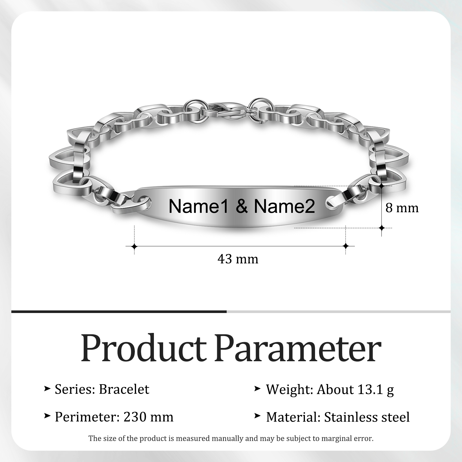 Personalised ID Bar Heart Chain Bracelets Custom Names Couple Bracelets-Jessemade AU