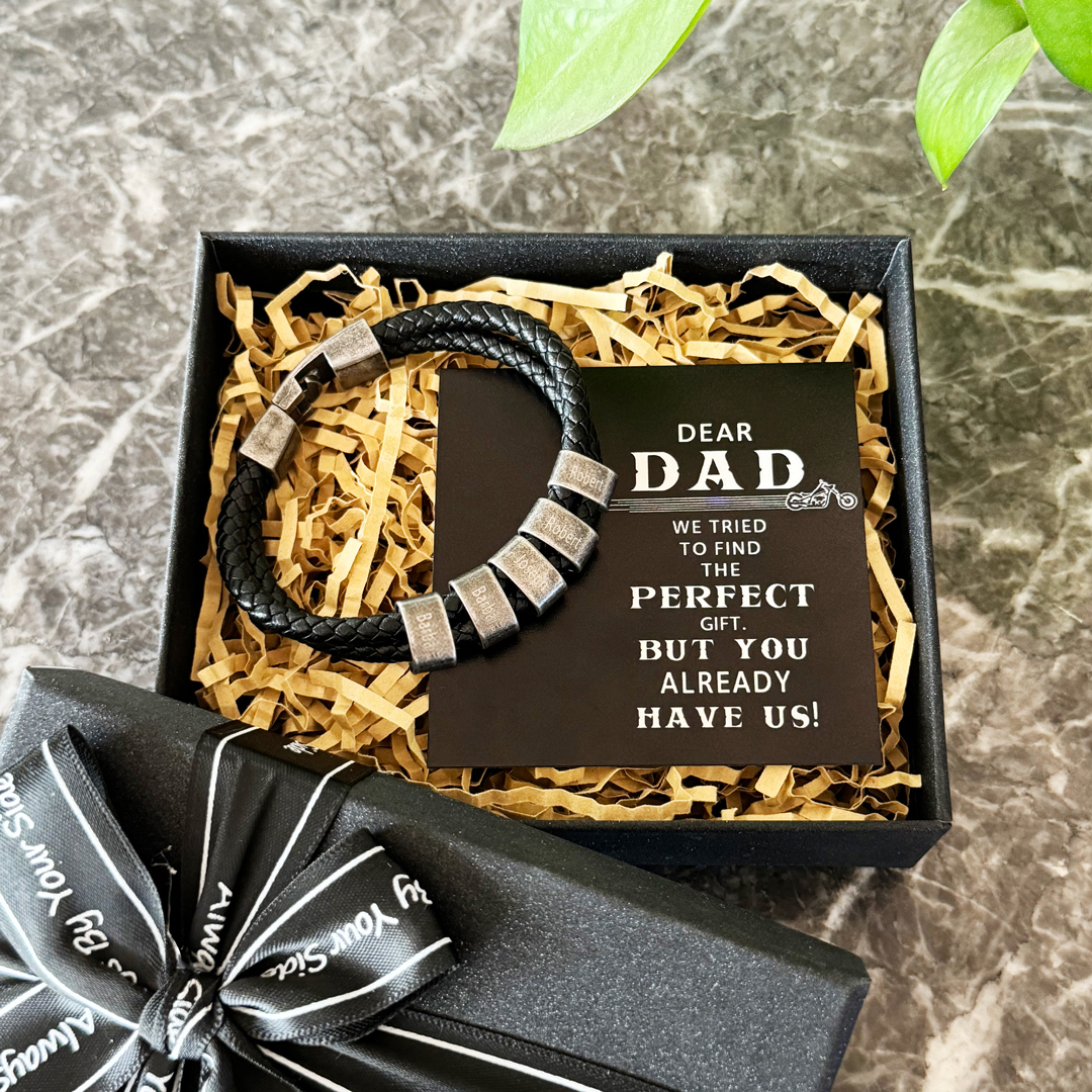 Personalised Men Leather Bracelet with 5 Names Beaded Wrap Vintage Bracelet for Dad-Jessemade AU