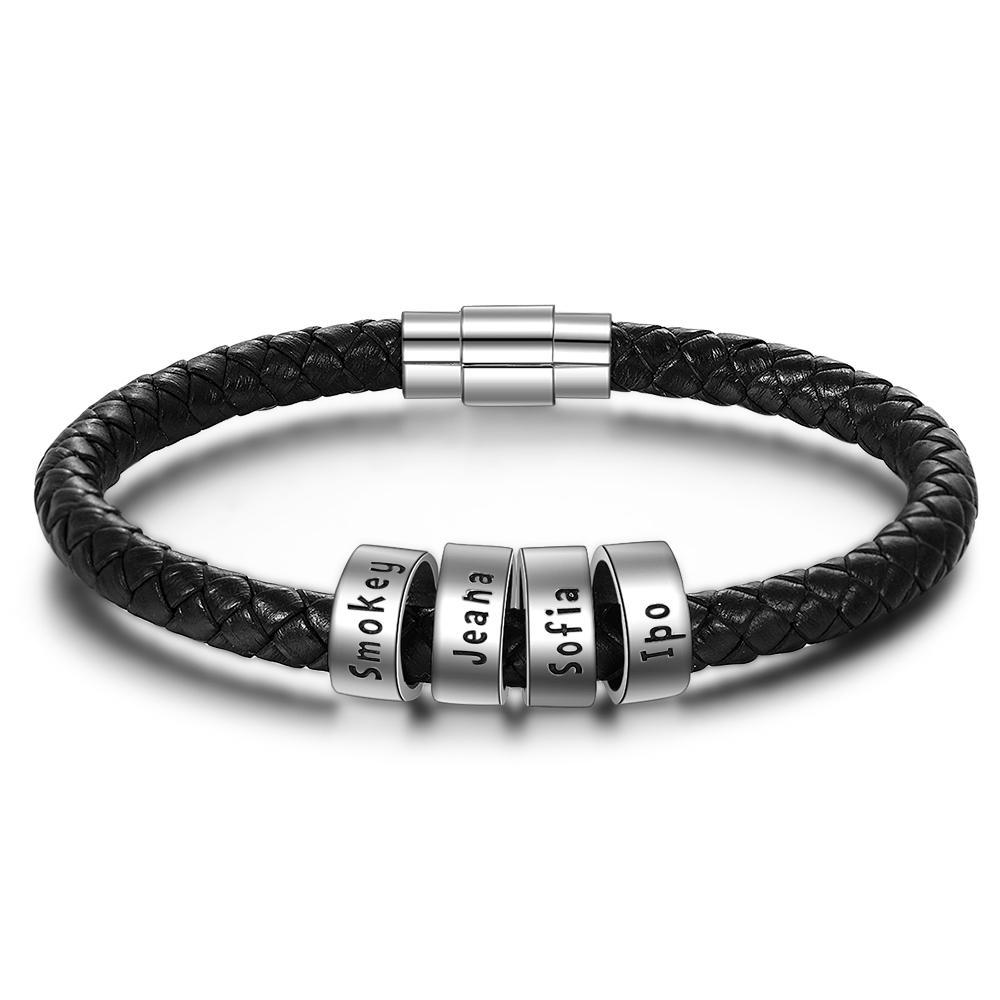 Custom Engraved Men's Bracelets With 4 Beads Gift for Dad-Jessemade AU