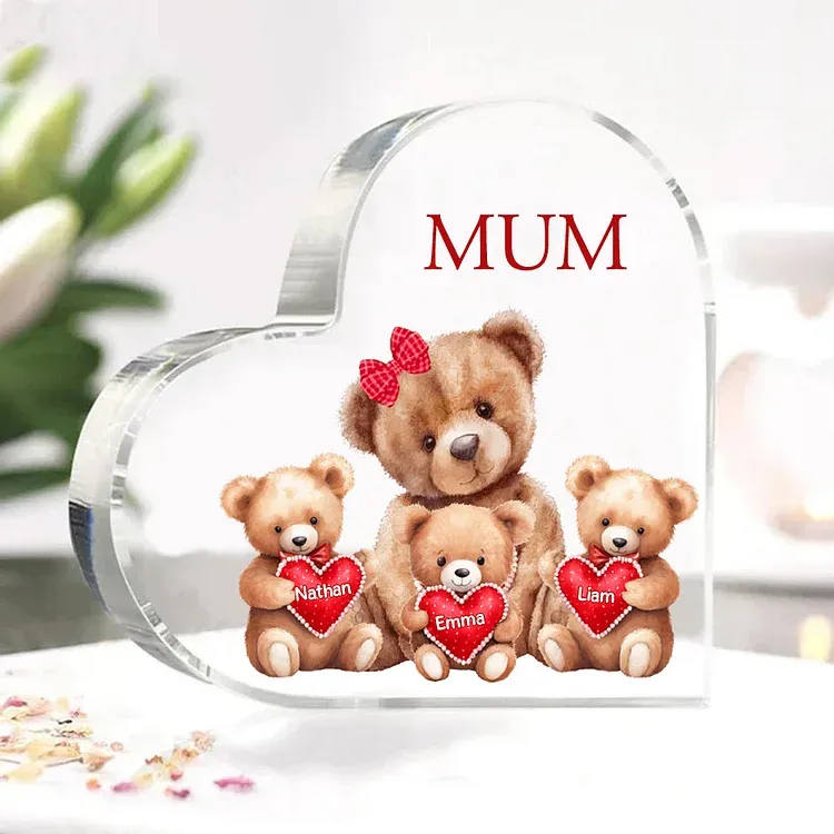 3 Names - Personalised Acrylic Heart Keepsake Custom Text Teddy Bear Ornaments Gifts for Grandma/Mother-Jessemade AU