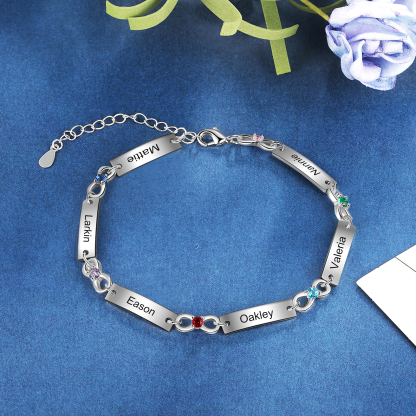 Personalised Infinity Bracelet With 6 Birthstone Engraved Names Bracelet Gift For Women-Jessemade AU