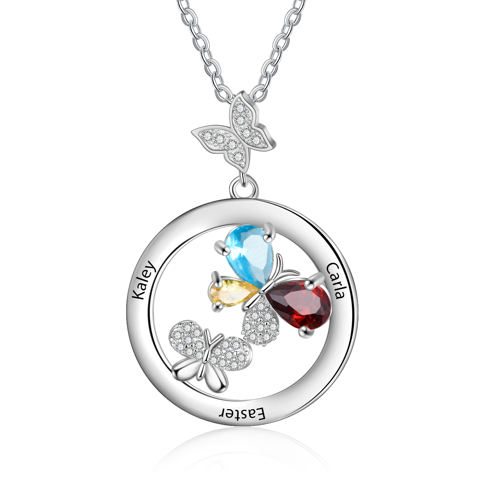Personalised Butterfly Necklace With 3 Birthstones Custom Names Best Gift For Her-Jessemade AU