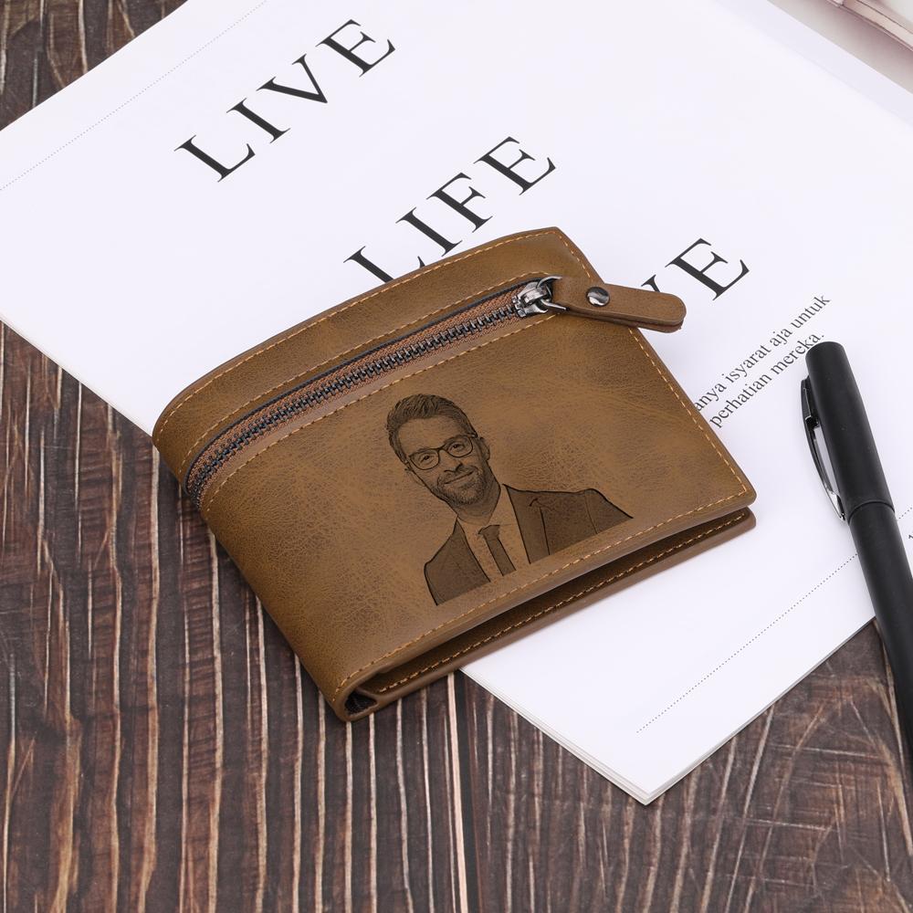 Personalised Leather Wallet Engraved Photo Short Purse Gifts For Men-Jessemade AU