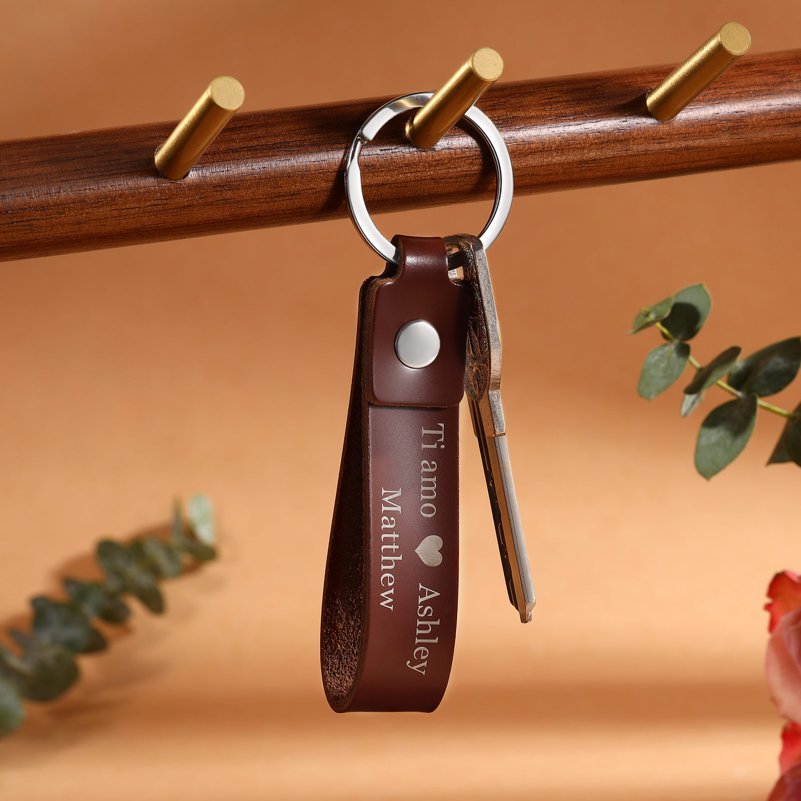 Personalised Leather Keychain Customised with 2 Names & Text Keyring Couple Keychain Gift for Him/her-Jessemade AU