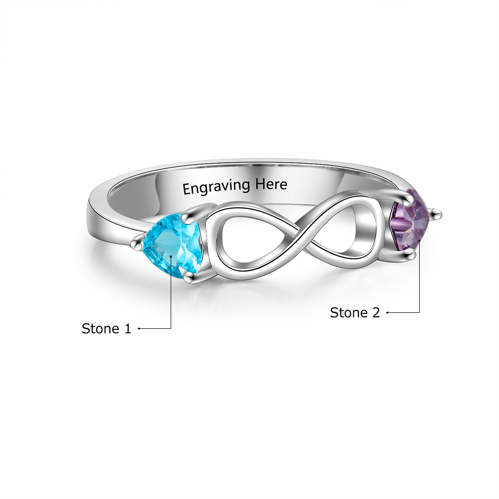 S925 Silver Ring Personalised 2 Birthstones Infinity Ring With Names Gifts For Her-Jessemade AU