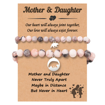 2 Pcs Bracelet Set Heart Pendant Adjustable Bracelets with Message Card Gifts for Her - Mother and Daughter Never Truly Apart-Jessemade AU