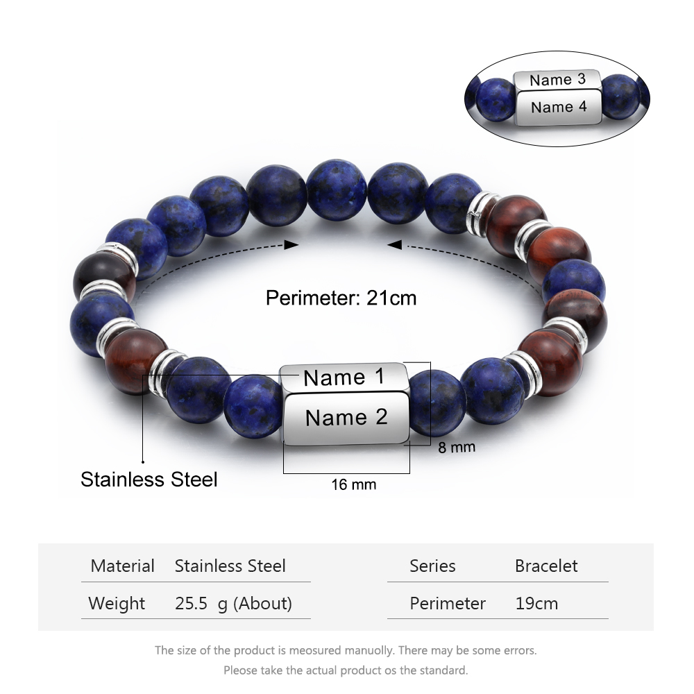 Personalised Round Beads Bracelet Custom Names Men's Bracelet Gifts For Him-Jessemade AU