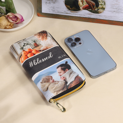 Long Purse Personalised Leather Wallet Engraved 4 Photos Zip Wallet 2023 Gifts For Women Men-Jessemade AU