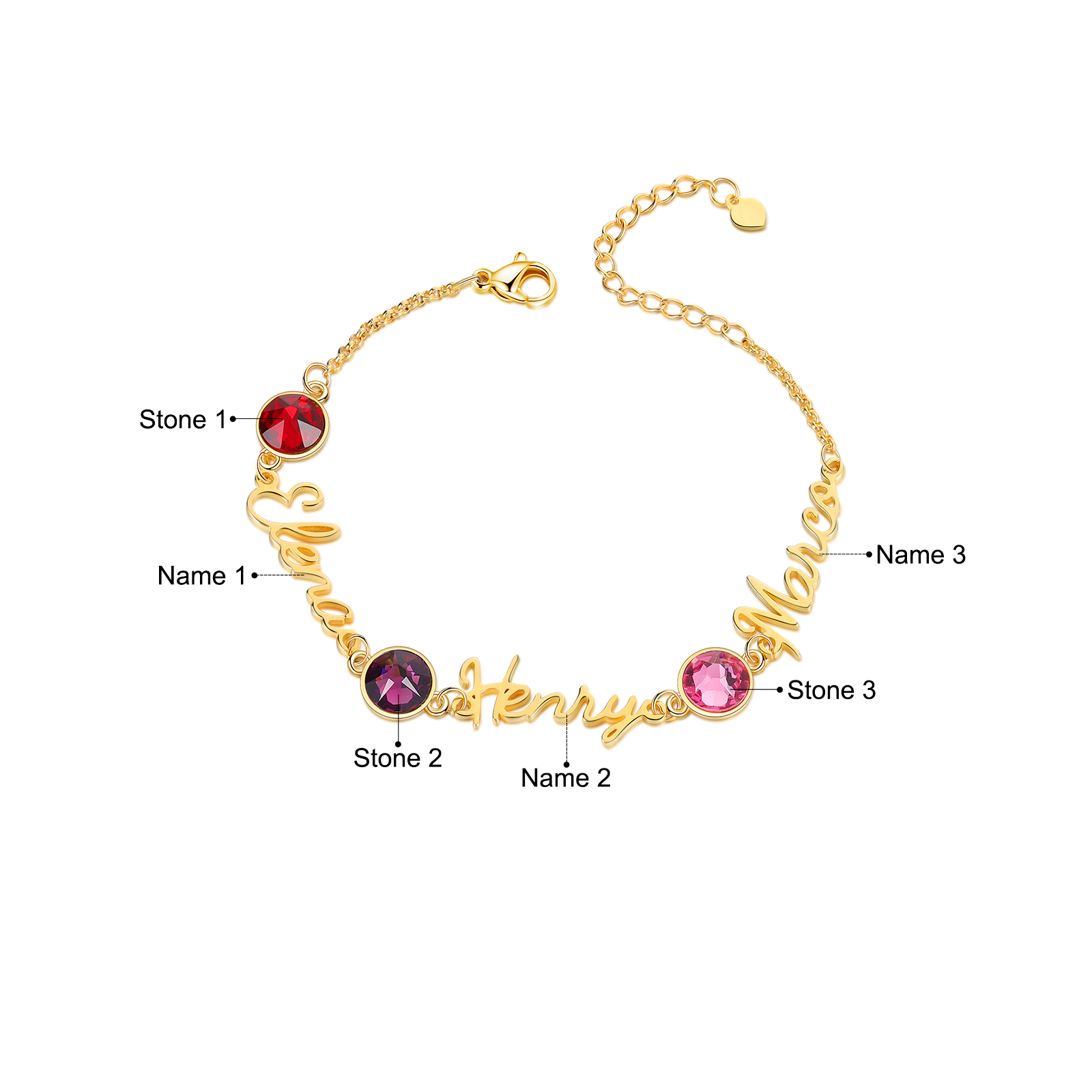 Personalised Bracelet With Birthstone Custom 3 Names Bracelet Gift For Women-Jessemade AU