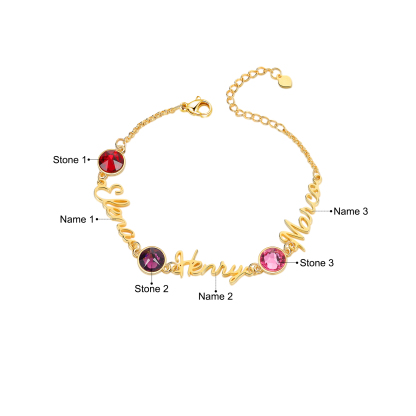 Personalised Bracelet With Birthstone Custom 3 Names Bracelet Gift For Women-Jessemade AU