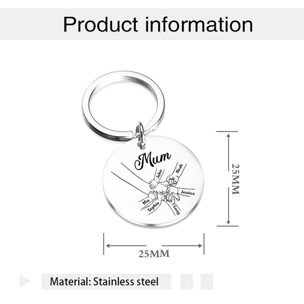 6 Names - Personalised Text Keychain Holding Hands Keychain Mother's Day Gifts For Grandma/Mother-Jessemade AU