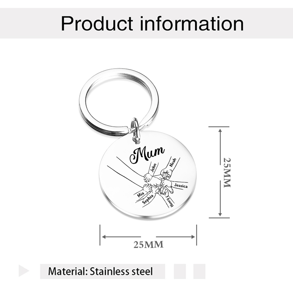 6 Names - Personalised Text Keychain Holding Hands Keychain Mother's Day Gifts For Grandma/Mother-Jessemade AU