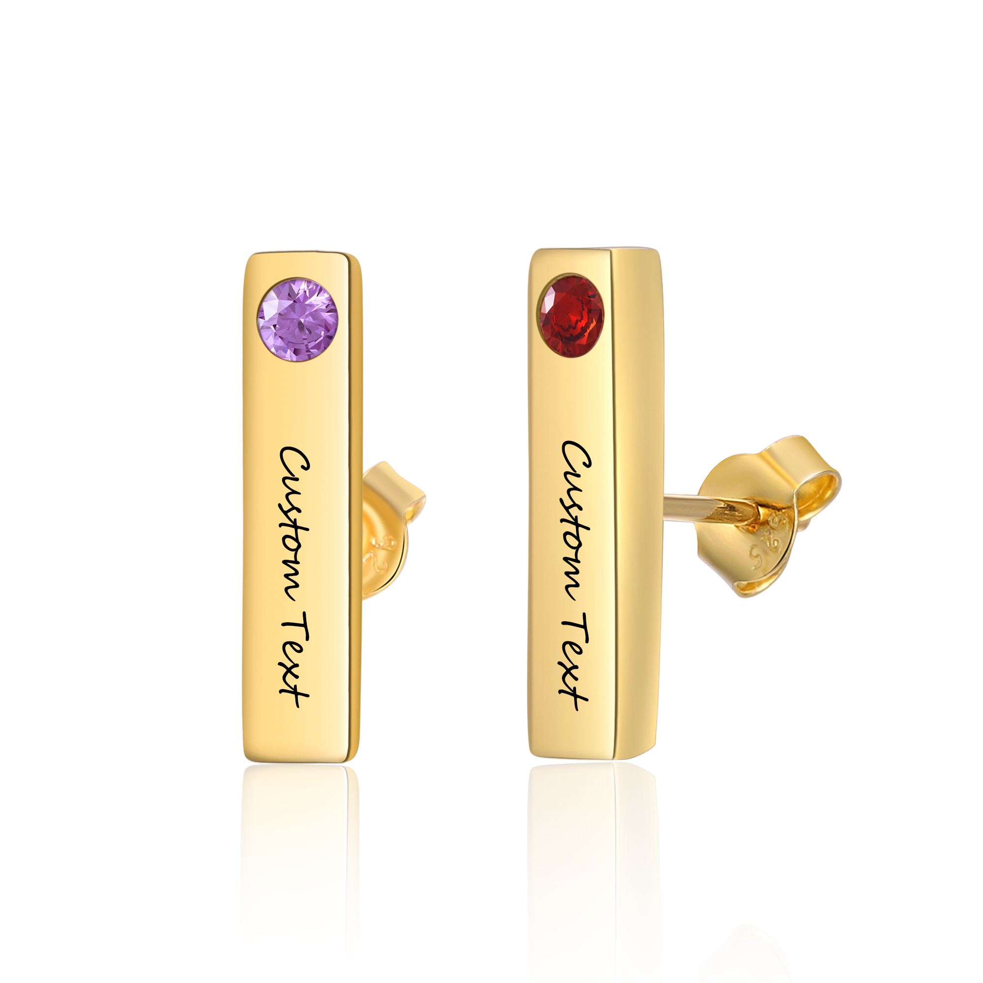 Personalised Bar Earrings Custom 2 Birthstones & 1 Text Earrings Gold Birthday Gift for Her-Jessemade AU