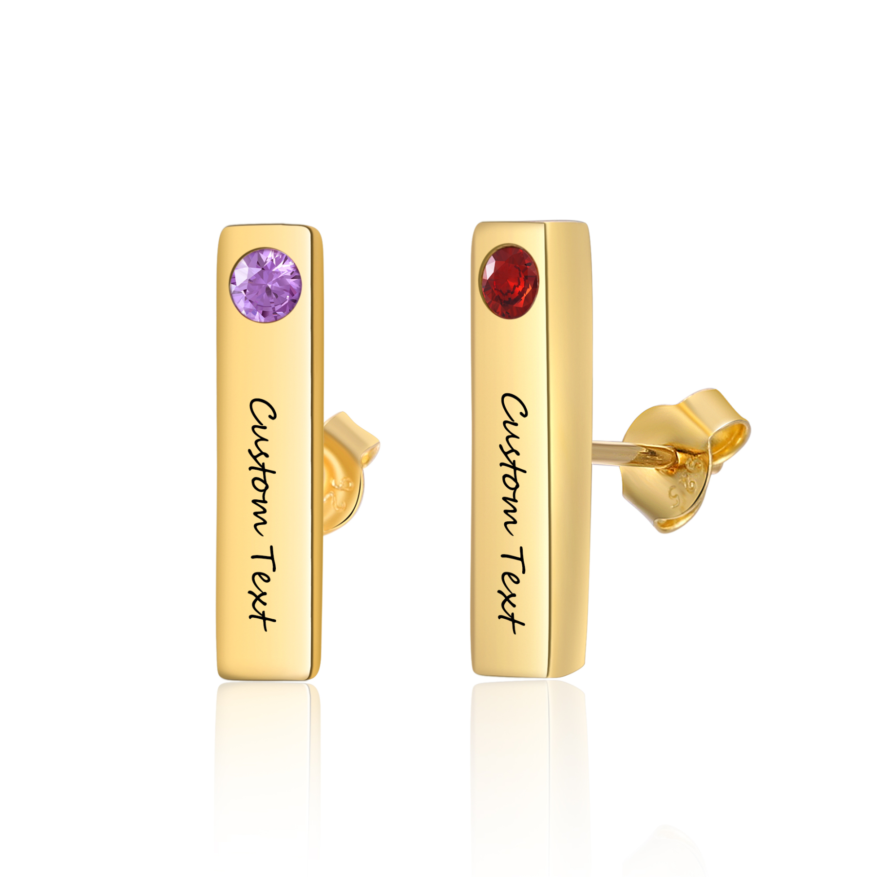 Personalised Bar Earrings Custom 2 Birthstones & 1 Text Earrings Gold Birthday Gift for Her-Jessemade AU