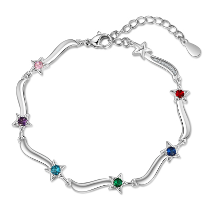 Personalised Star Bracelet With 6 Birthstones Custom Names Bracelet Gift For Women-Jessemade AU