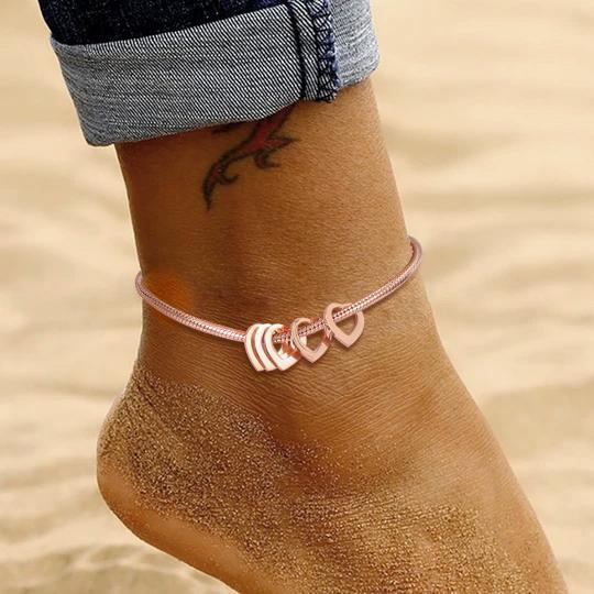 Personalised Love Anklet with 5 Heart Charms Engraved Name Anklet Gifts for Her-Jessemade AU