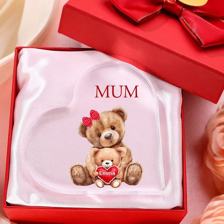1 Name - Personalised Acrylic Heart Keepsake Custom Text Teddy Bear Ornaments Gifts for Grandma/Mother-Jessemade AU