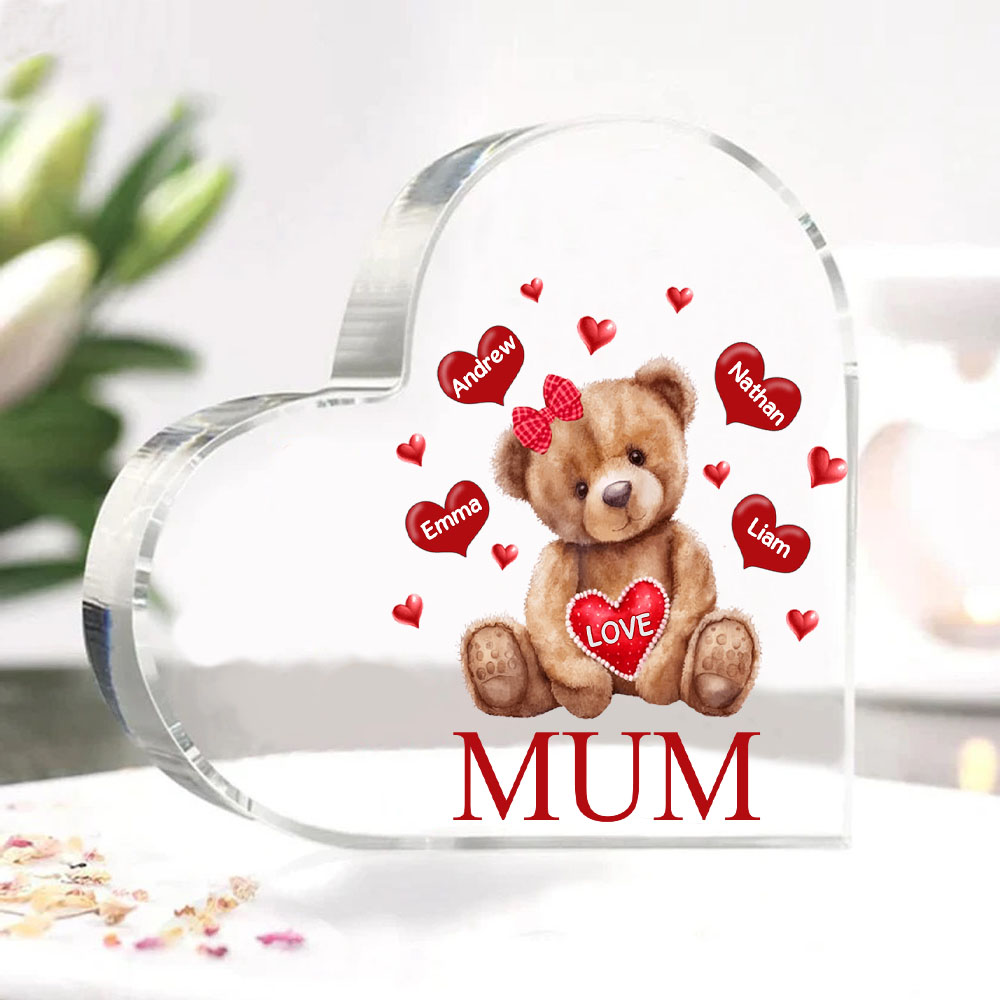 4 Names - Personalised Acrylic Heart Keepsake Custom 2 Texts Teddy Bear Ornaments Gifts for Grandma/Mother-Jessemade AU