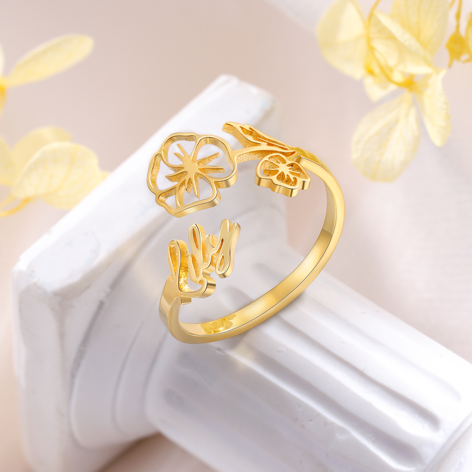 Personalised November Birth Flower Ring With Name Gifts For Her-Jessemade AU