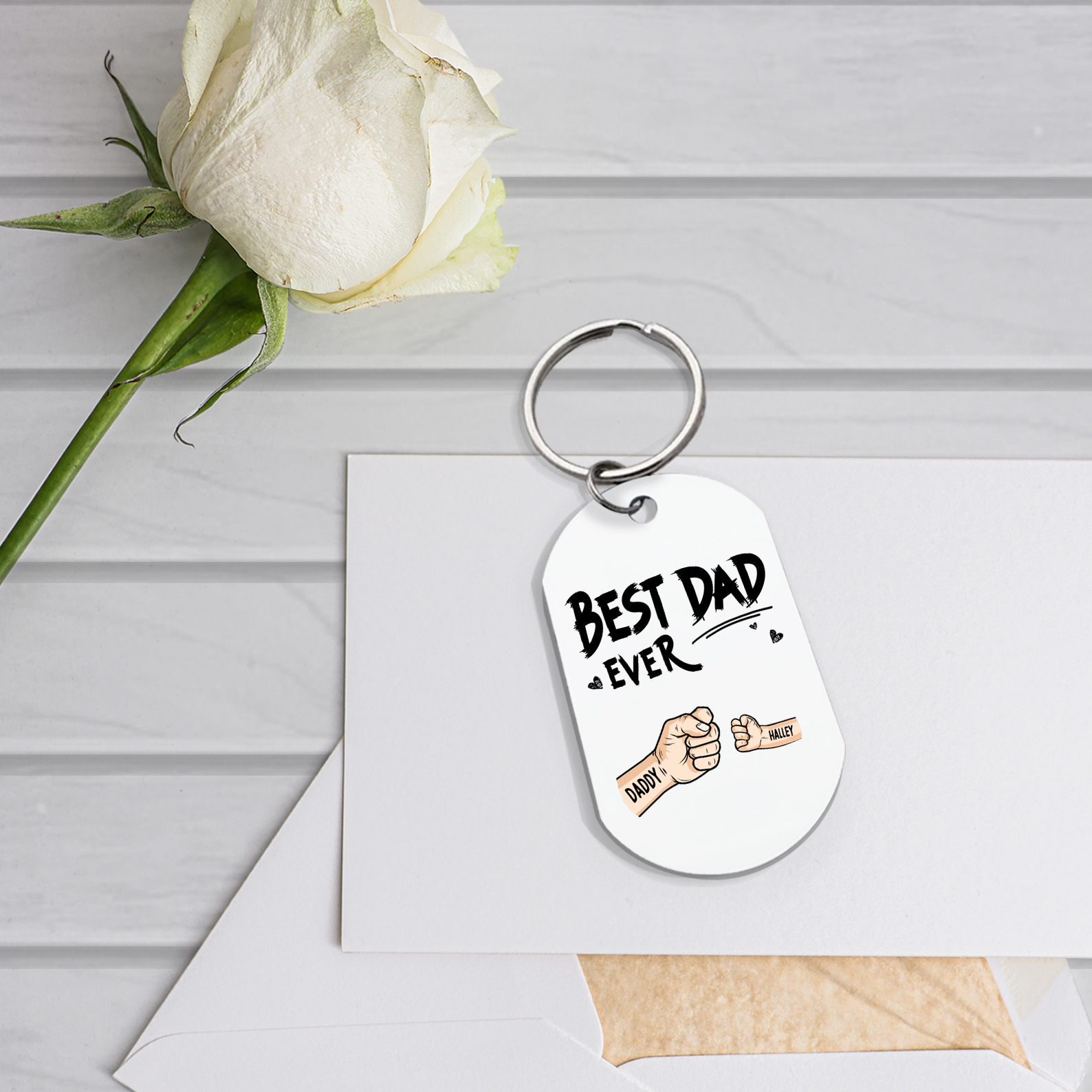 Personalised 2 Names Keychain Custom Fist Bump Keychain Father's Day Gift Best Dad Ever-Jessemade AU