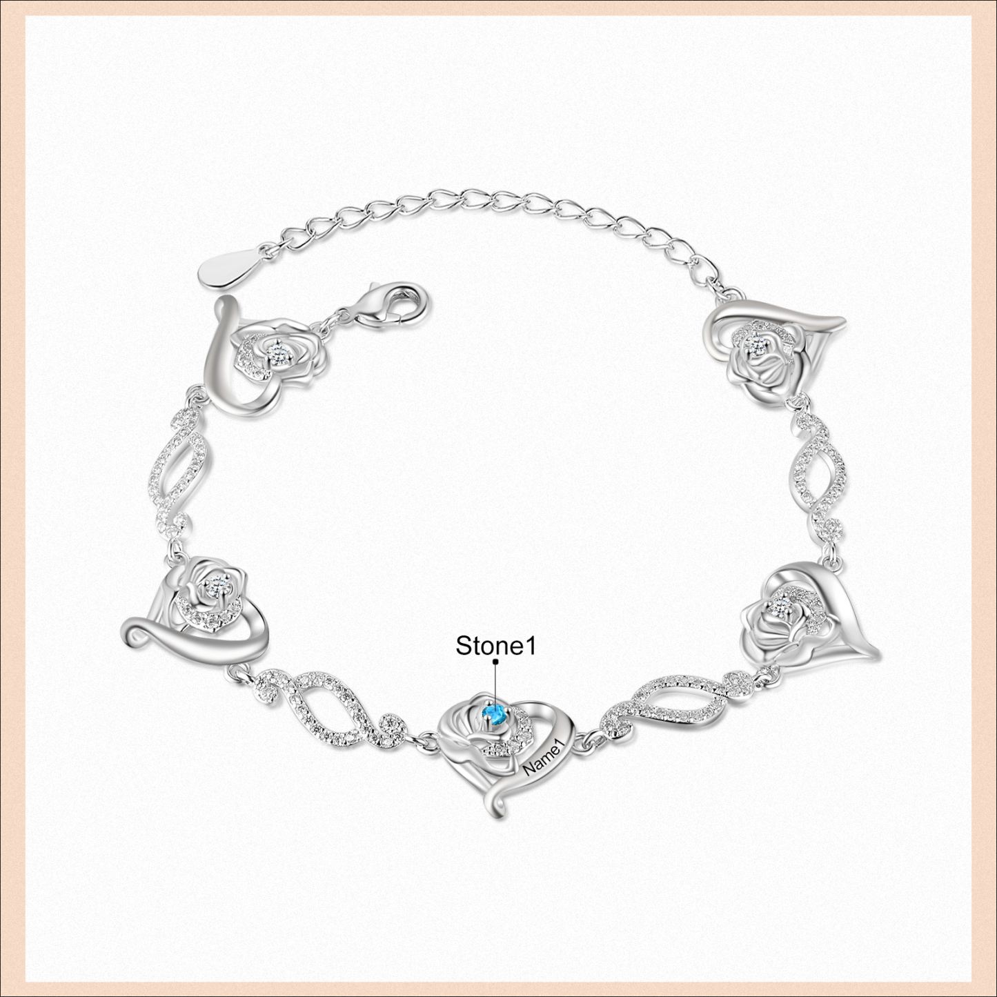 Flowers Bracelet Personalised 1 Birthstone Bracelet Engraved Names Flowers Charm Gifts For Her-Jessemade AU