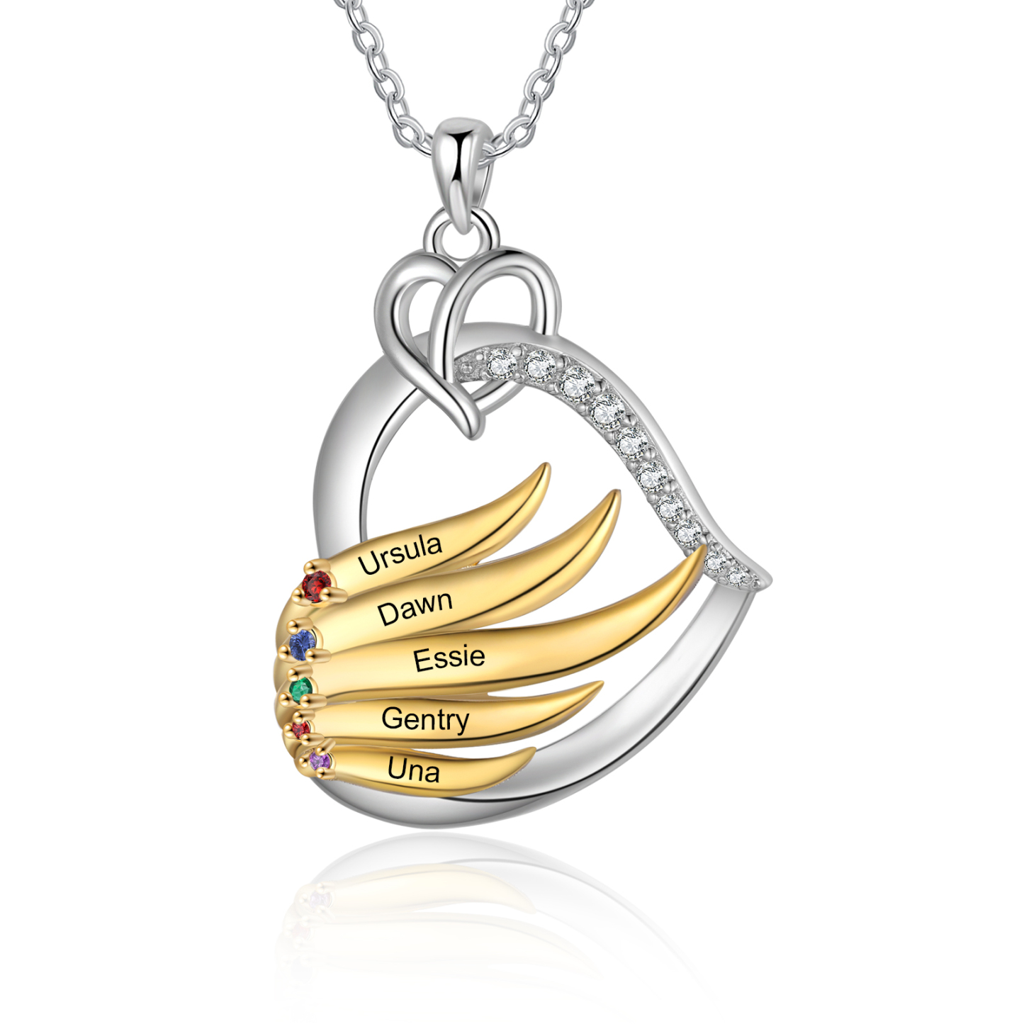 Personalised Golden Intertwined Heart Pendant Necklace Custom 5 Birthstones & 5 Names Necklace Gifts for Her-Jessemade AU