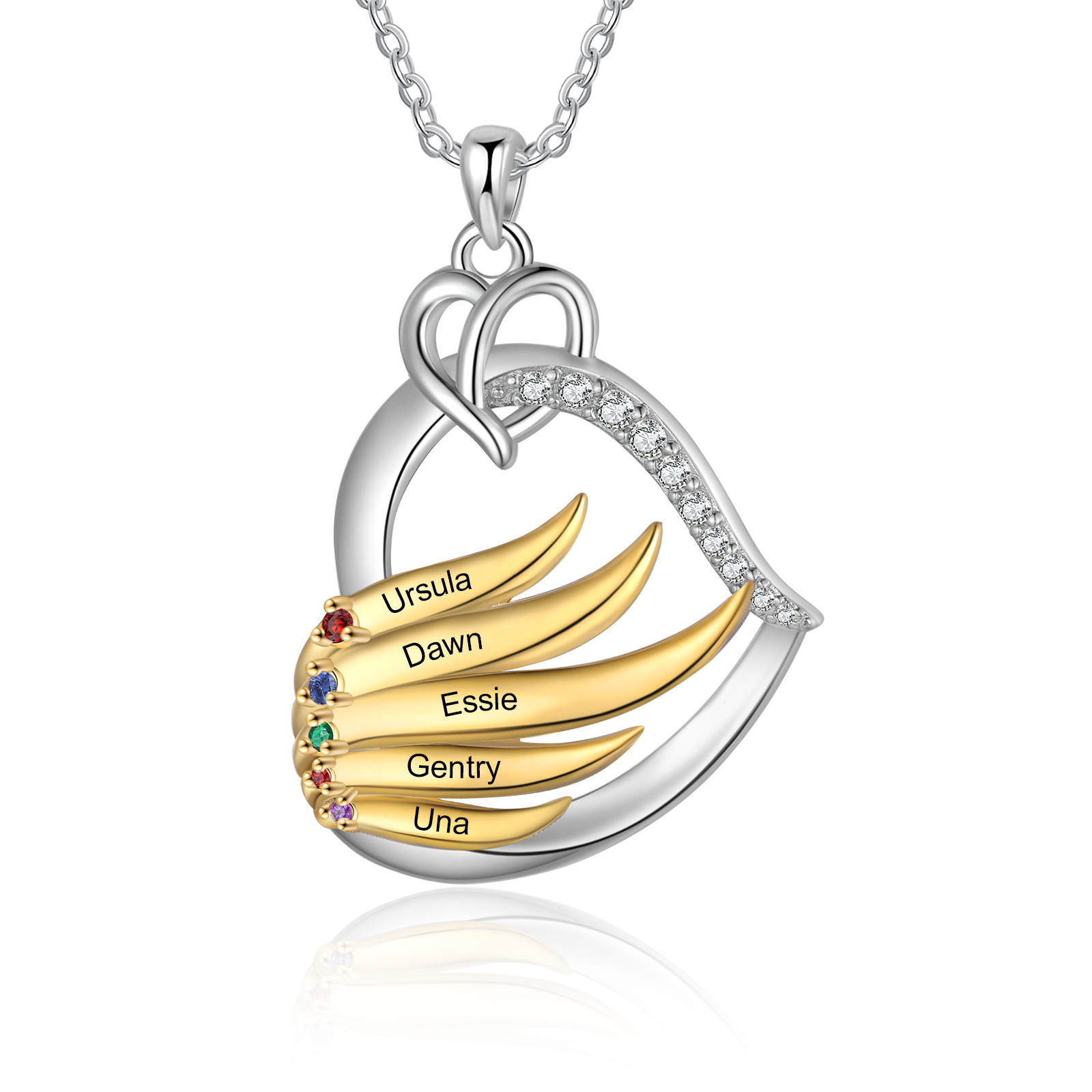 Personalised Golden Intertwined Heart Pendant Necklace Custom 5 Birthstones & 5 Names Necklace Gifts for Her-Jessemade AU